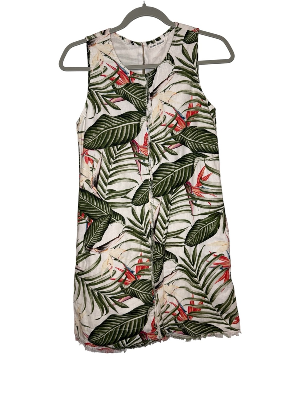 Roller Rabbit Tropical Leaf Print Sleeveless Dress Green & Pink Size XS
